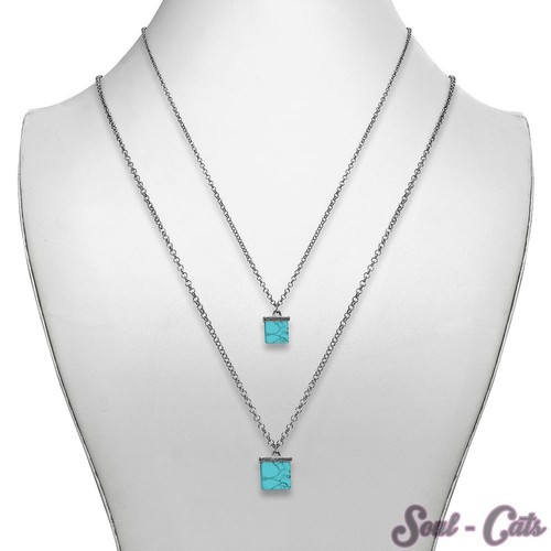 Kette mit steinwürfel türkis - kette,